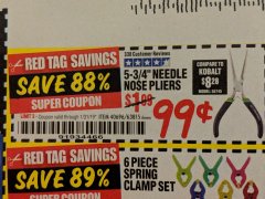 Harbor Freight Coupon 5-3/4" NEEDLE NOSE PLIERS Lot No. 40696/63815 Expired: 1/31/19 - $0.99