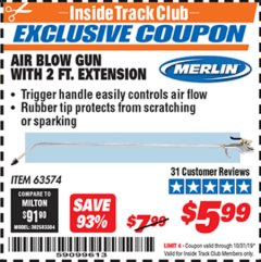 Harbor Freight ITC Coupon MERLIN AIR BLOW GUN WITH 2 FT. EXTENSION Lot No. 63574 Expired: 10/31/19 - $5.99