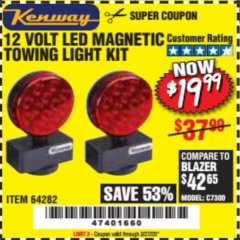 Harbor Freight Coupon 12 VOLT LED MAGNETIC TOWING LIGHT KIT Lot No. 64282 Expired: 3/27/20 - $19.99