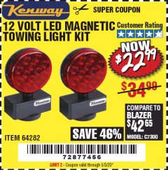 Harbor Freight Coupon 12 VOLT LED MAGNETIC TOWING LIGHT KIT Lot No. 64282 Expired: 6/30/20 - $22.99