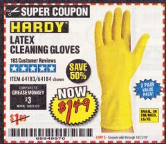 Harbor Freight Coupon LATEX CLEANING GLOVES 2 PAIR Lot No. 64184/64183 Expired: 10/31/19 - $1.49