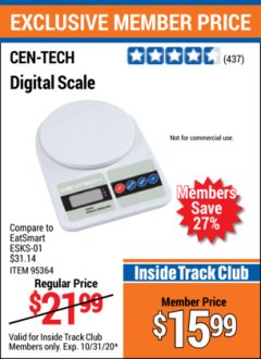 Harbor Freight ITC Coupon CEN TECH DIGITAL SCALE Lot No. 95364,61641 Expired: 10/31/20 - $15.99