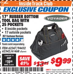 Harbor Freight ITC Coupon 17" RUBBER BOTTOM TOOL BAG Lot No. 62347/62342/94432/61468 Expired: 2/29/20 - $9.99