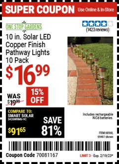 Harbor Freight Coupon 10 PIECE STAINLESS STEEL SOLAR LIGHT SET Lot No. 60560/66249/69461 Expired: 2/19/23 - $16.99