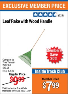 Harbor Freight ITC Coupon 56" SQUARE NOSE SHOVEL / LEAF RAKE WITH WOODEN HANDLE Lot No. 69791/67535 Expired: 10/31/20 - $7.99