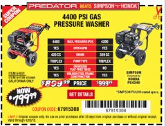Harbor Freight Coupon 4400 PSI, 4.2 GPM, 13 HP (420 CC) PRESSURE WASHER Lot No. 64931/64199 Expired: 4/30/19 - $799.99