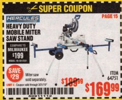 Harbor Freight Coupon HERCULES HEAVY DUTY MOBILE MITER SAW STAND Lot No. 64751/56165 Expired: 3/31/19 - $169.99
