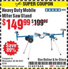 Harbor Freight Coupon HERCULES HEAVY DUTY MOBILE MITER SAW STAND Lot No. 64751/56165 Expired: 3/23/21 - $149.99