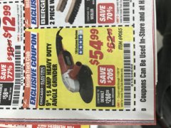 Harbor Freight ITC Coupon 9" HEAVY DUTY ANGLE GRINDER Lot No. 69085 Expired: 11/30/19 - $54.99