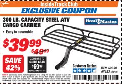 Harbor Freight ITC Coupon 300 LB. CAPACITY ATV CARGO CARRIER Lot No. 67623/69858 Expired: 11/30/18 - $39.99