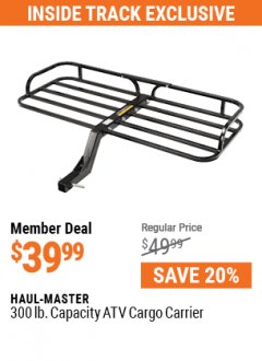 Harbor Freight ITC Coupon 300 LB. CAPACITY ATV CARGO CARRIER Lot No. 67623/69858 Expired: 7/1/21 - $39.99