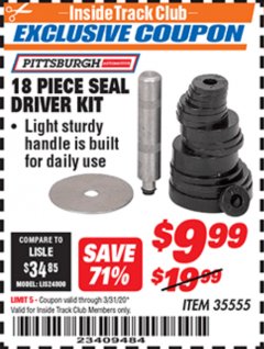 Harbor Freight ITC Coupon 18 PIECE SEAL DRIVER KIT Lot No. 35555 Expired: 3/31/20 - $9.99