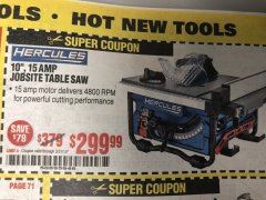 Harbor Freight Coupon HERCULES 10" 15 AMP JOBSITE TABLE SAW Lot No. 64855 Expired: 3/31/19 - $299.99
