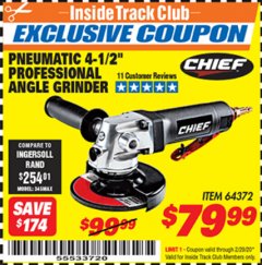 Harbor Freight ITC Coupon PROFESSIONAL 4-1/2" AIR ANGLE GRINDER Lot No. 64372 Expired: 2/29/20 - $79.99