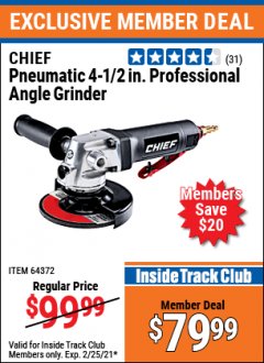 Harbor Freight ITC Coupon PROFESSIONAL 4-1/2" AIR ANGLE GRINDER Lot No. 64372 Expired: 2/25/21 - $79.99