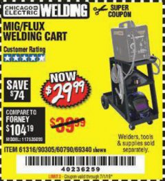 Harbor Freight Coupon MIG-FLUX WELDING CART Lot No. 69340/60790/90305/61316 Expired: 7/1/19 - $29.99