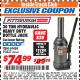 Harbor Freight ITC Coupon 30 TON HYDRAULIC HEAVY DUTY BOTTLE JACK Lot No. 69484/93437 Expired: 3/31/18 - $74.99