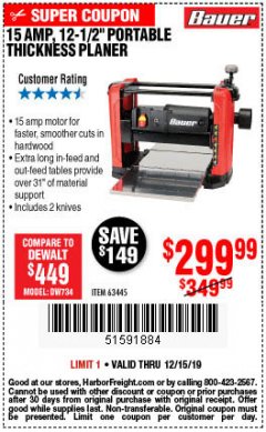 Harbor Freight Coupon ANY BAUER Lot No. 63528/63531/63527/63629/63441/63444/63437/63440/63436/63439/63445/63433/63443/63447/63630/63529/63530/63631/63910/63628/63911/63907/63634/63632/64024/64025/64121/64072/64071/64063/64168/64120/63999/64146/64112/63988/64276/64288/64277/64472/64473/64482/649 Expired: 12/15/19 - $299.99