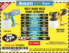 Harbor Freight Coupon AVANTI HVLP HAND HELD PAINT SPRAYER Lot No. 64934 Expired: 6/30/19 - $69.99