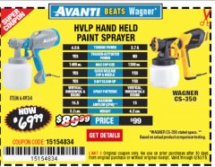 Harbor Freight Coupon AVANTI HVLP HAND HELD PAINT SPRAYER Lot No. 64934 Expired: 6/30/19 - $69.99