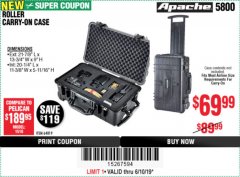 Harbor Freight Coupon APACHE 5800 ROLLER CARRY ON CASE Lot No. 64819 Expired: 6/10/19 - $69.99