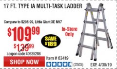 Harbor Freight Coupon 17 FOOT TYPE IA MUTI TASK LADDER Lot No. 67646/63418/63419/63417 Expired: 4/30/19 - $109.99