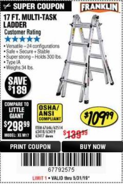Harbor Freight Coupon 17 FOOT TYPE IA MUTI TASK LADDER Lot No. 67646/63418/63419/63417 Expired: 5/31/19 - $109.99