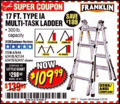 Harbor Freight Coupon 17 FOOT TYPE IA MUTI TASK LADDER Lot No. 67646/63418/63419/63417 Expired: 3/31/20 - $109.99