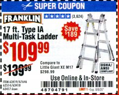 Harbor Freight Coupon 17 FOOT TYPE IA MUTI TASK LADDER Lot No. 67646/63418/63419/63417 Expired: 8/8/20 - $109