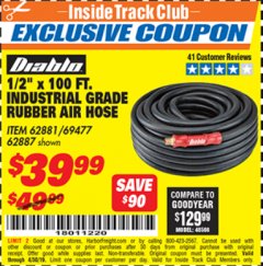 Harbor Freight ITC Coupon 1/2" X 100 FT. INDUSTRIAL GRADE RUBBER AIR HOSE Lot No. 62881/69477/62887 Expired: 4/30/19 - $39.99