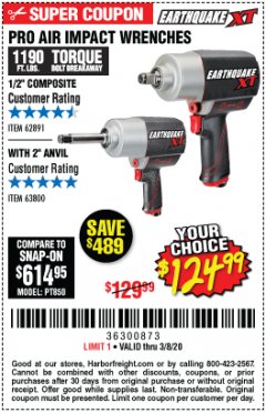 Harbor Freight Coupon PRO AIR IMPACT WRENCHES A 1/2" COMPOSITE PRO B 1/2" WITH 2" ANVIL Lot No. 62835/63385 Expired: 3/8/20 - $124.99
