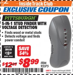 Harbor Freight ITC Coupon 5-IN-1 STUD FINDER/VOLTAGE DETECTOR Lot No. 92375 Expired: 2/29/20 - $8.99