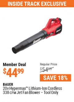 Harbor Freight ITC Coupon BAUER 20 VOLT LITHIUM CORDLESS JET FAN BLOWER Lot No. 64942 Expired: 7/1/21 - $44.99