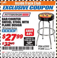 Harbor Freight ITC Coupon FLAME DESIGN BAR/COUNTER SWIVEL STOOL Lot No. 62202/91200 Expired: 12/31/18 - $27.99