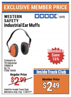 Harbor Freight ITC Coupon INDUSTRIAL EAR MUFFS Lot No. 70037/70039/70038 Expired: 1/28/21 - $2.49