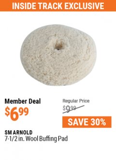 Harbor Freight ITC Coupon SM ARNOLD 7-1/2 IN WOOL BUFFING PAD Lot No. 90451 Expired: 5/31/21 - $6.99
