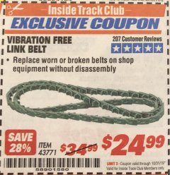 Harbor Freight ITC Coupon VIBRATION FREE LINK BELT Lot No. 43771 Expired: 10/31/19 - $24.99