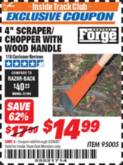 Harbor Freight ITC Coupon 4" SCRAPER/CHOPPER WITH WOOD HANDLE Lot No. 95005 Expired: 2/29/20 - $14.99
