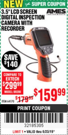Harbor Freight Coupon 3.5" DIGITAL INSPECTION CAMERA WITH RECORDER Lot No. 64170 Expired: 6/23/19 - $159.99