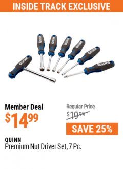 Harbor Freight Coupon QUINN 7 PIECE PROFESSIONAL NUT DRIVER SET Lot No. 64826 Expired: 7/1/21 - $14.99