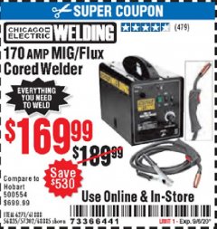 Harbor Freight Coupon 170 AM MIG/FLUX CORED WELDER Lot No. 6271/97503/61888/68885 Expired: 9/6/20 - $169.99