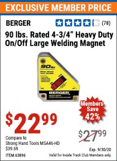 Harbor Freight ITC Coupon 4 3/4" HEAVY DUTY ON/OFF WELDING MAGNET Lot No. 63896 Expired: 9/30/20 - $22.99