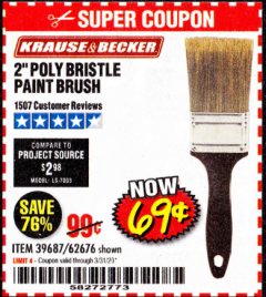 Harbor Freight Coupon 2 IN. PROFESSIONAL PAINT BRUSH Lot No. 39687, 62676 Expired: 3/31/20 - $0.69