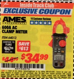 Harbor Freight ITC Coupon 600A AC CLAMP METER Lot No. 64013 Expired: 7/31/19 - $34.99