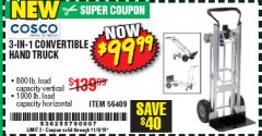 Harbor Freight Coupon FRANKLIN 3-IN-1 CONVERTIBLE HAND TRUCK Lot No. 56409 Expired: 11/9/19 - $99.99