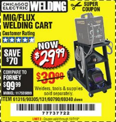Harbor Freight Coupon MIG-FLUX WELDING CART Lot No. 69340/60790/90305/61316 Expired: 10/1/19 - $29.99