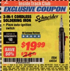 Harbor Freight ITC Coupon 3-IN-1 CORDLESS SOLDERING IRON Lot No. 64034 Expired: 7/31/19 - $19.99