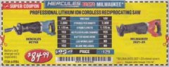 Harbor Freight Coupon HERCULES 20V PROFESSIONAL LITHIUM ION CORDLESS RECIPROCATING SAW Lot No. 64986 Expired: 7/31/19 - $84.99