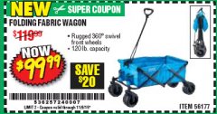 Harbor Freight Coupon 120 LB. CAPACITY ALL-TERRAIN FOLDING WAGON Lot No. 56177 Expired: 11/9/19 - $99.99