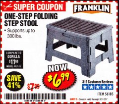 Harbor Freight Coupon FRANKLIN ONE-STEP FOLDING STEP STOOL Lot No. 56185 Expired: 3/31/20 - $6.99